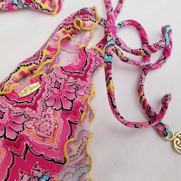 Luli Fama Hot Pink & Turquoise Summer Fling Bikini Set with Cover Up Mini Dress - Picture 9 of 16